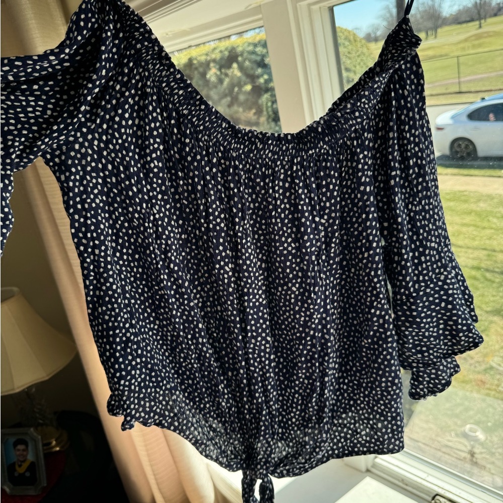 Navy Polka Dot Off-Shoulder Women's Top